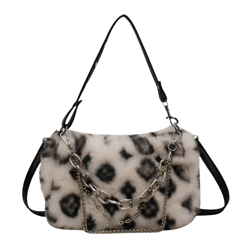 Elegant Winter Plush Floral Shoulder Bag with Gold Chain Strap