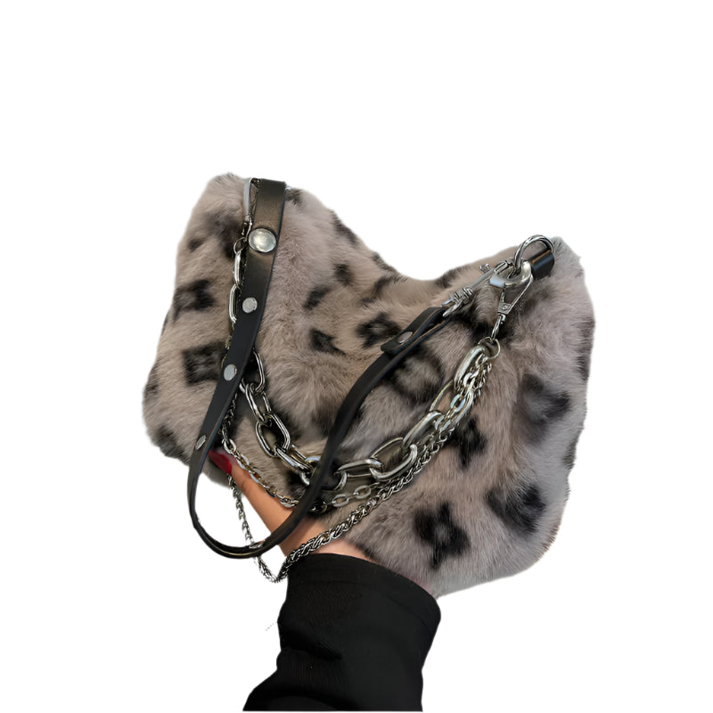 Elegant Winter Plush Floral Shoulder Bag with Gold Chain Strap