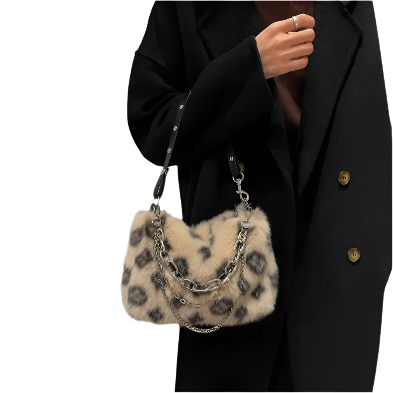 Elegant Winter Plush Floral Shoulder Bag with Gold Chain Strap