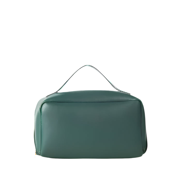 Elegant Green Leather Handbag – Minimalist Chic with Double Compartments