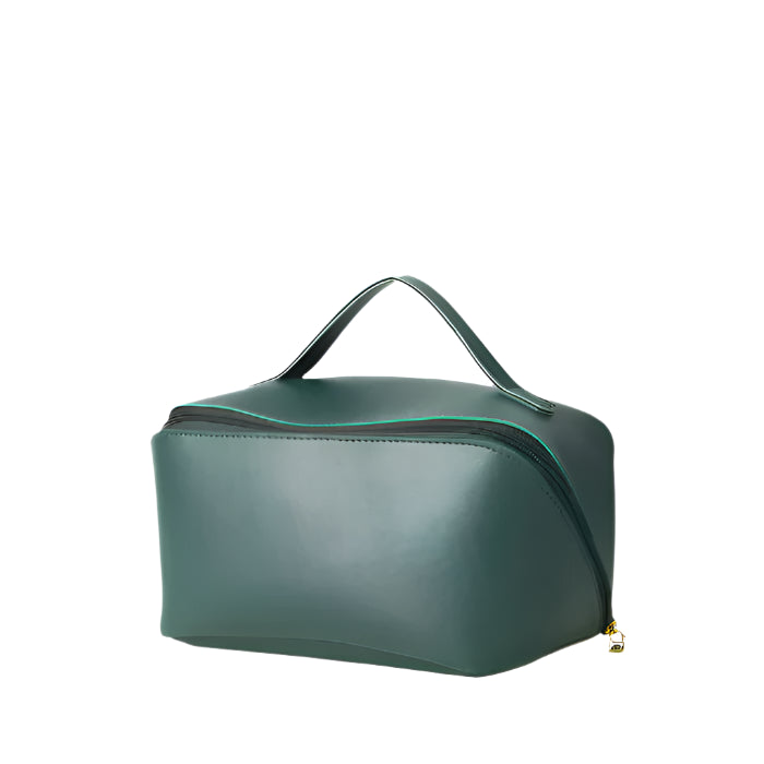 Elegant Green Leather Handbag – Minimalist Chic with Double Compartments